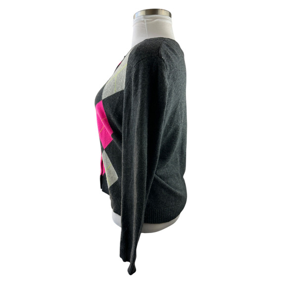 Apt 9 Cashmere Cardigan Sweater Gray Argyle Diamond Button Up Women's Size XL - Picture 10 of 16